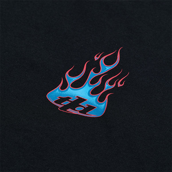 Studio photo on a white background of Troy Lee Designs Torched Tee; showing tee fit, printed graphics, and crew neckline; SKU 7012120; Sizes: S-2XL