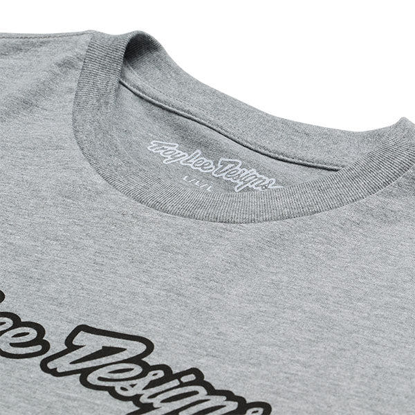 High-resolution studio image of Troy Lee Designs Signature Tee; showing tee fit, printed graphics, and crew neckline; SKU 7019170; Sizes: S-2XL