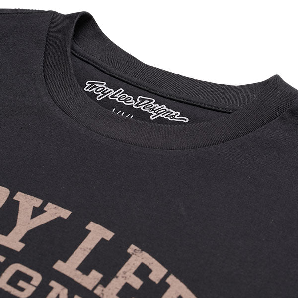 Crisp studio image on a white background of Troy Lee Designs Scholar Tee; showing tee fit, printed graphics, and crew neckline; SKU 7017650; Sizes: S-2XL