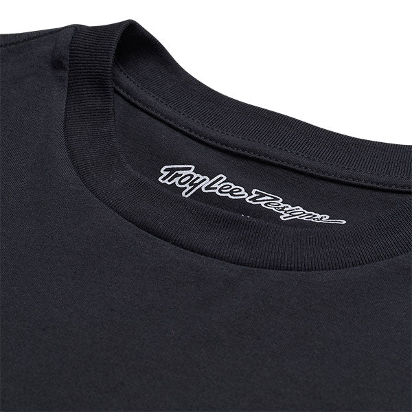 Crisp studio image on a white background of Troy Lee Designs Paint Shop Tee; showing tee fit, printed graphics, and crew neckline; SKU 7017290