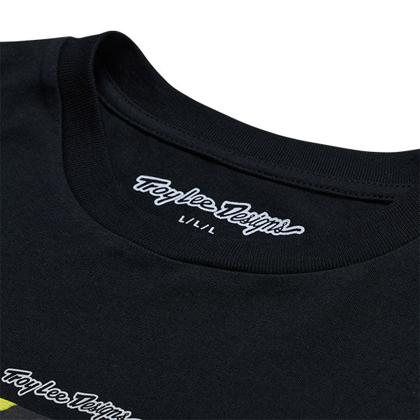 High-resolution studio image of Troy Lee Designs Boxed Out Tee; showing tee fit, printed graphics, and crew neckline; SKU 7015690; Sizes: S-2XL