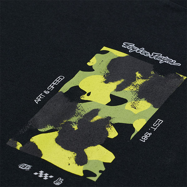 Crisp studio image on a white background of Troy Lee Designs Boxed Out Tee; showing tee fit, printed graphics, and crew neckline; SKU 7015690
