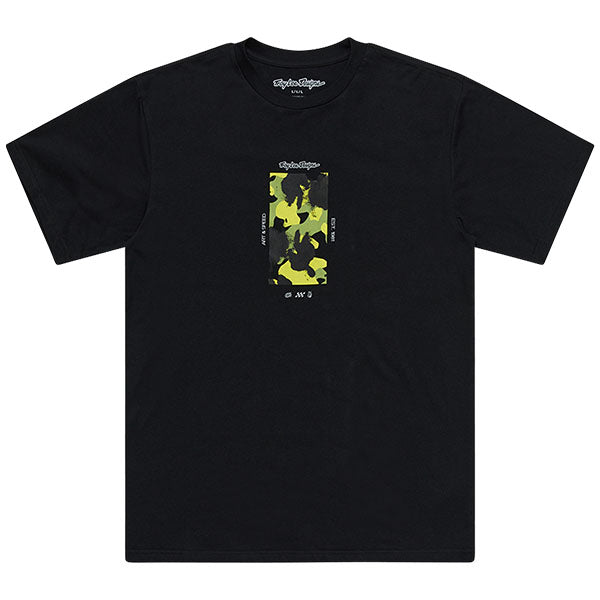 Clean studio shot of Troy Lee Designs Boxed Out Tee; showing tee fit, printed graphics, and crew neckline; SKU 7015690; Colors: Vintage White, Black