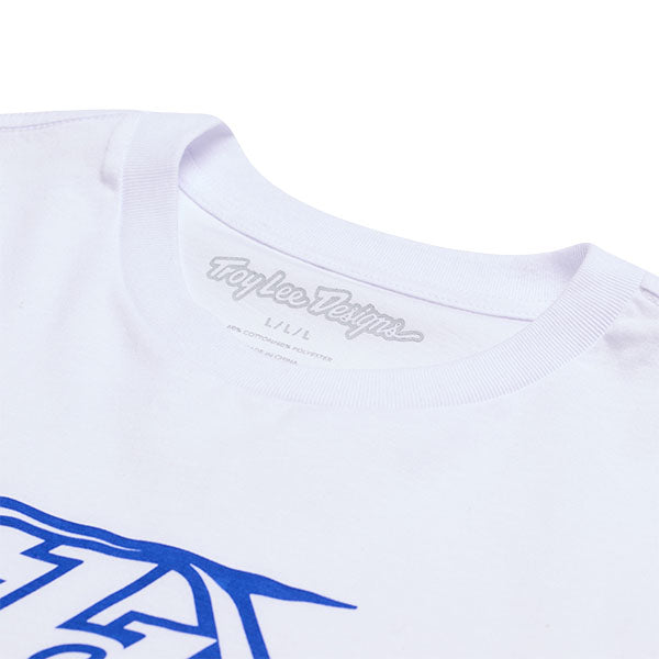High-resolution studio image of Troy Lee Designs Badge Tee; showing tee fit, printed graphics, and crew neckline; SKU 701568102; Sizes: S-2XL - alternate view