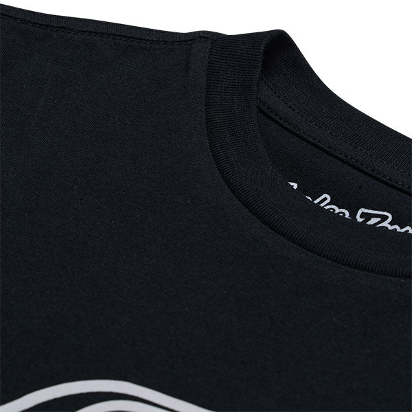 Crisp studio image on a white background of Troy Lee Designs Badge Tee; showing tee fit, printed graphics, and crew neckline; SKU 701568102; Sizes: S-2XL