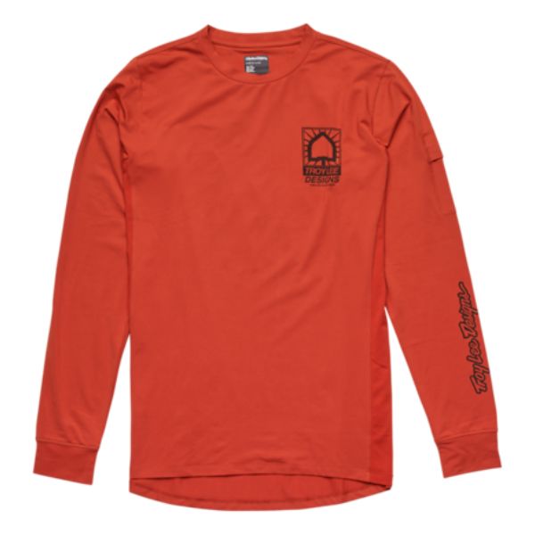 Clean studio shot of Troy Lee Designs Ruckus LS Ride Tee (MTB); showing long-sleeve cut, printed graphics, and crew neckline; SKU 371129002; Sizes: S-2XL