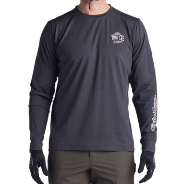 Professional studio photo of Troy Lee Designs Ruckus LS Ride Tee (MTB); showing long-sleeve cut, printed graphics, and crew neckline; SKU 371129002