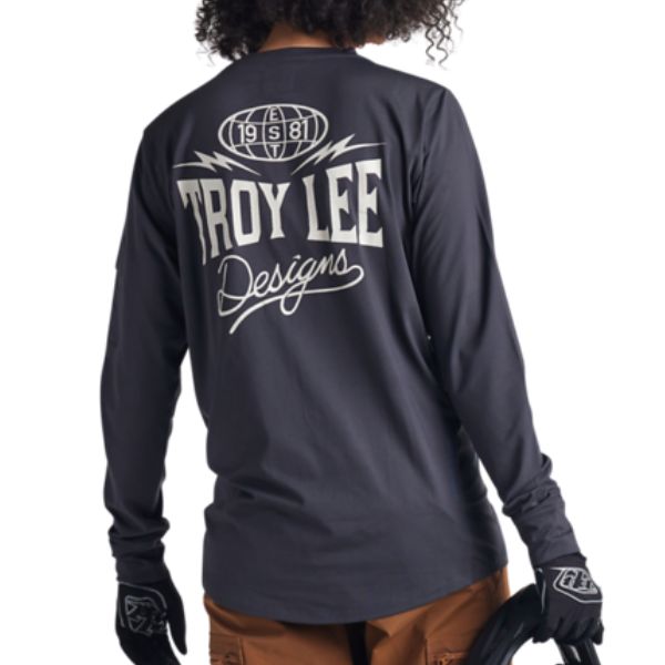 Crisp studio image on a white background of Troy Lee Designs Ruckus LS Ride Tee (MTB); showing long-sleeve cut, printed graphics, and crew neckline