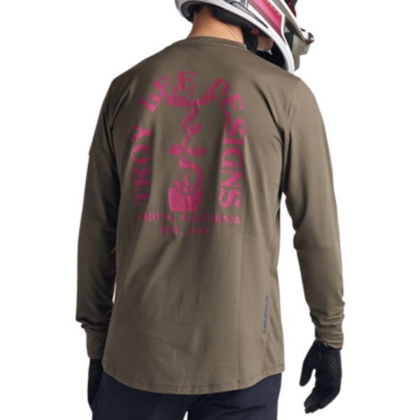 Studio photo on a white background of Troy Lee Designs Ruckus LS Ride Tee (MTB); showing long-sleeve cut, printed graphics, and crew neckline