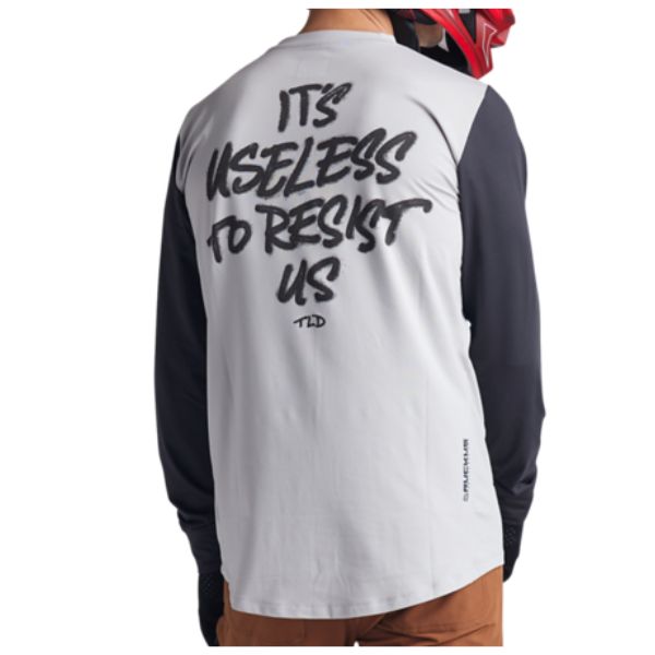 High-resolution studio image of Troy Lee Designs Ruckus LS Ride Resist Tee (MTB); showing long-sleeve cut, printed graphics, and crew neckline