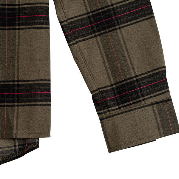 Crisp studio image on a white background of Troy Lee Designs; showing flannel shirt fit, button front, and plaid pattern; SKU 827650012