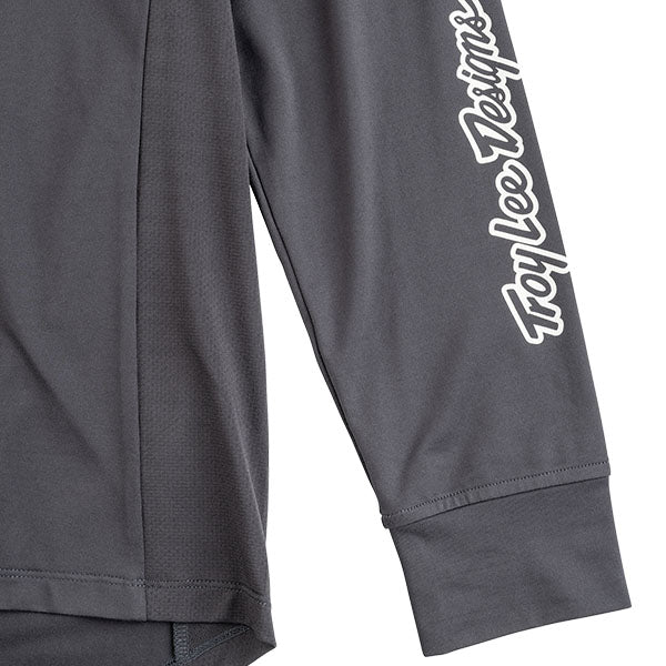 High-resolution studio image of Troy Lee Designs Ruckus Destroy Long Sleeve Ride Tee (MTB); showing long-sleeve cut, printed graphics, and crew neckline