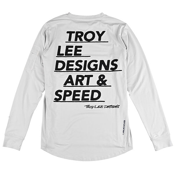 High-resolution studio image of Troy Lee Designs Ruckus Art and Speed Long Sleeve Ride Tee (MTB); SKU 3710040; Colors: Mist; Sizes: S-2XL