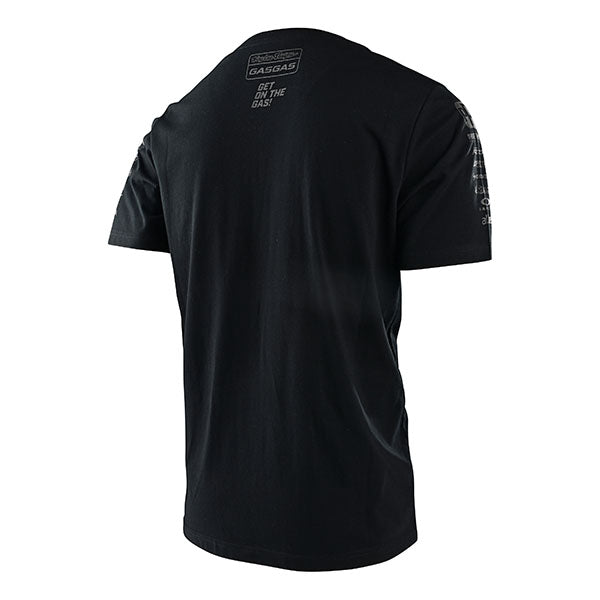 Crisp studio image on a white background of Troy Lee Designs GasGas Team Tee; showing tee fit, printed graphics, and crew neckline; SKU 7015990