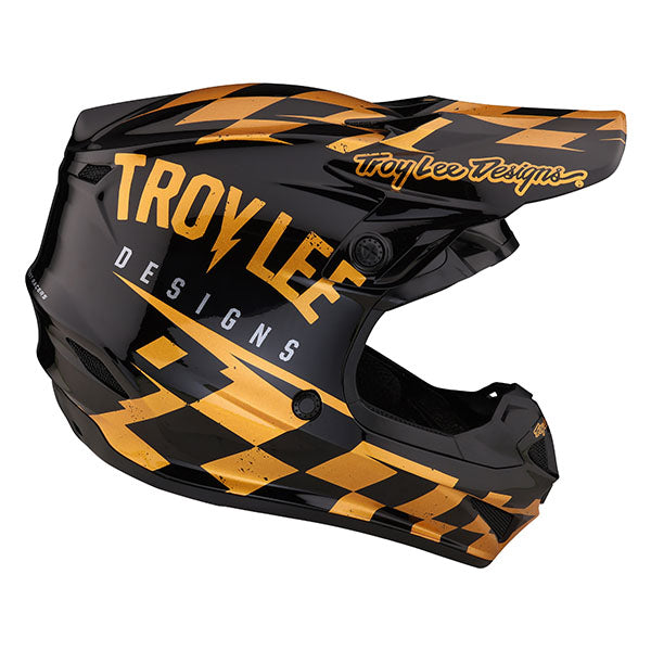 Image of Troy Lee Designs SKU 1090420 SE4 Polyacrylite Race Shop MIPS Helmet Size: XS Colors: Black/Gold (SKU 1090420)