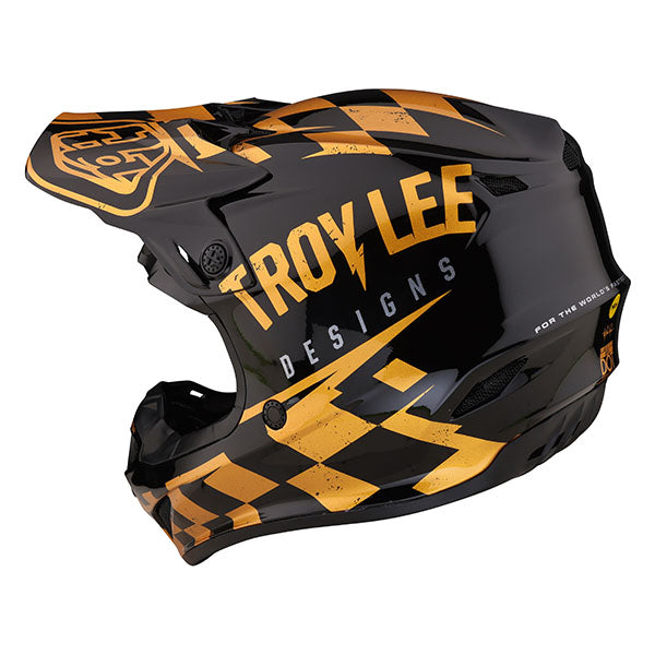 Image of Troy Lee Designs SKU 1090420 SE4 Polyacrylite Race Shop MIPS Helmet Size: XS Colors: Black/Gold (SKU 1090420)