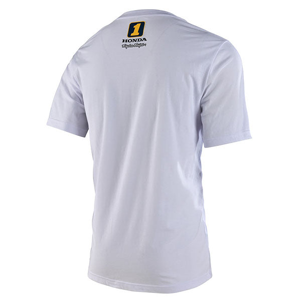 Crisp studio image on a white background of Troy Lee Designs Honda RS 750 Tee; showing tee fit, printed graphics, and crew neckline; SKU 7011490