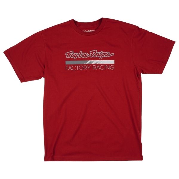 Professional studio photo of Troy Lee Designs Factory Racing Tee; showing tee fit, printed graphics, and crew neckline; SKU 7016690; Sizes: S-2XL