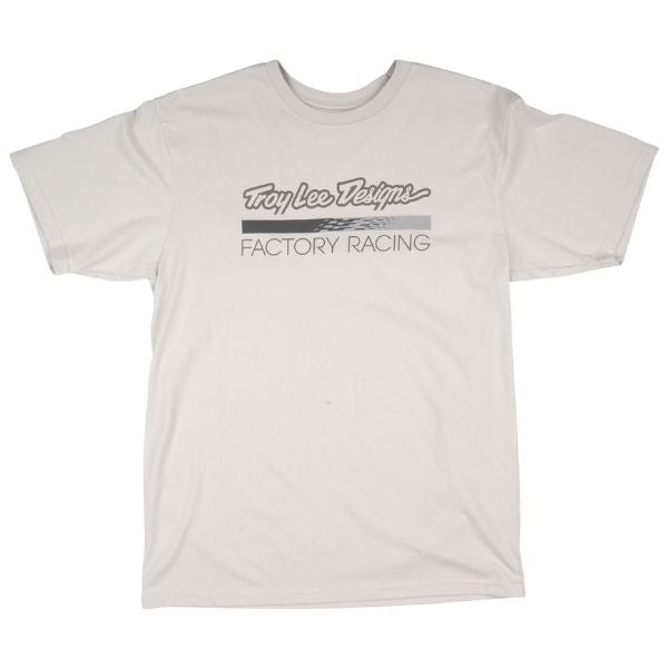 Clean studio shot of Troy Lee Designs Factory Racing Tee; showing tee fit, printed graphics, and crew neckline; SKU 7016690; Sizes: S-2XL