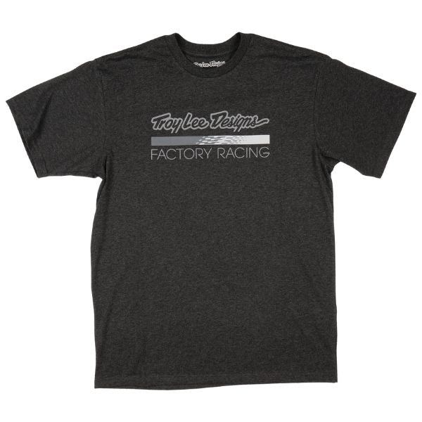 Crisp studio image on a white background of Troy Lee Designs Factory Racing Tee; showing tee fit, printed graphics, and crew neckline; SKU 7016690