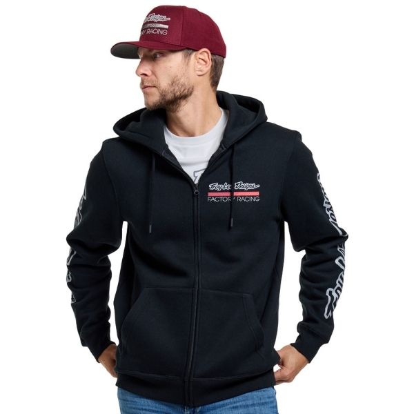 730669006, Troy Lee Designs, Factory Racing Zip Up Hoodie, colors: Black/Red, sizes: SM, MD, LG, XL, 2X product photo