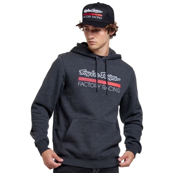 731669004, Troy Lee Designs, Factory Racing Pullover Hoodie, colors: Black Heather/Red, Navy/Blue, Black/Reflective, sizes: SM, MD, LG, XL, 2X product photo