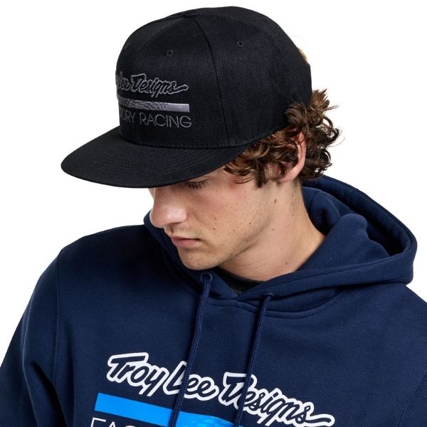 788669001, Troy Lee Designs, Factory Racing Flat Bill Snapback Hat, colors: Black/Gray, Navy/Blue product photo