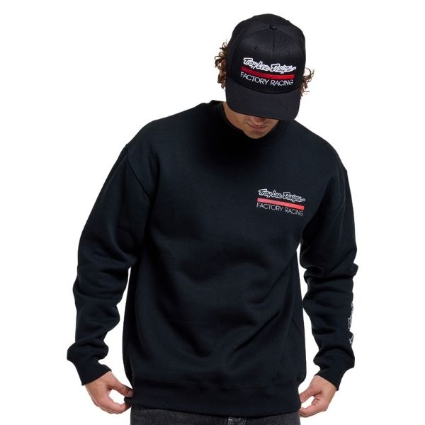 796669004, Troy Lee Designs, Factory Racing Crewneck, colors: Black/Red, Gray Heather, sizes: SM, MD, LG, XL, 2X product photo