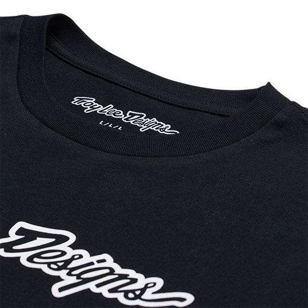 Professional studio photo of Troy Lee Designs Signature Long Sleeve Tee; showing long-sleeve cut, printed graphics, and crew neckline; SKU 7299170