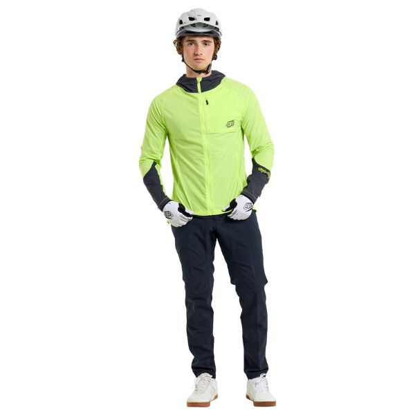 Troy Lee Designs Drift Mono Windbreaker Mountain Bike product image in Glo/Ylw sizes XS, SM, MD, LG, XL, 2X SKU 87593102. Riding Jacket | Available at BTO Sports