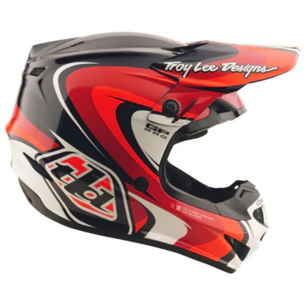 Clean studio shot of Troy Lee Designs - GP Pro Crossover MIPS Helmet (Youth); showing helmet shell shape and vent layout; SKU 1047690; Colors: Black/Red