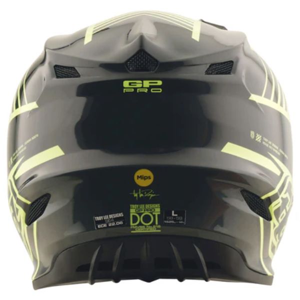 Clean studio shot of Troy Lee Designs - GP Pro Segment MIPS Helmet (Youth); showing helmet shell shape and vent layout; SKU 1047730; Colors: Glo Yellow
