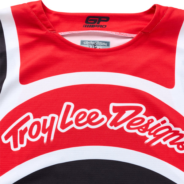 High-resolution studio image of Troy Lee Designs - GP Pro Swerve Jersey; showing fabric texture, panel layout, and graphics; SKU 3778680; Sizes: S-2XL