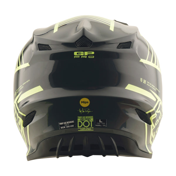 Studio photo on a white background of Troy Lee Designs - GP Pro Segment MIPS Helmet; showing helmet shell shape and vent layout; SKU 1017730; Sizes: XS-2XL