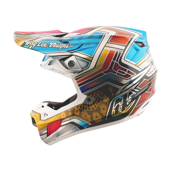 Professional studio photo of Troy Lee Designs - SE5 Carbon Lowrider MIPS Helmet; showing helmet shell shape and vent layout; SKU 1719680; Colors: Silver