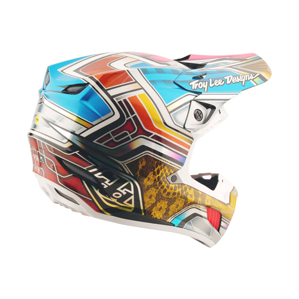 Studio photo on a white background of Troy Lee Designs - SE5 Carbon Lowrider MIPS Helmet; showing helmet shell shape and vent layout; SKU 1719680