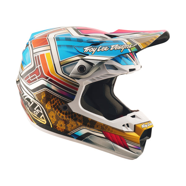 Professional studio photo of Troy Lee Designs - SE5 Carbon Lowrider MIPS Helmet; showing helmet shell shape and vent layout; SKU 1719680; Colors: Silver