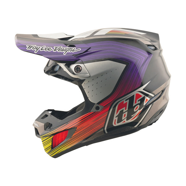 Studio photo on a white background of Troy Lee Designs - SE5 Carbon Stripes MIPS Helmet; showing helmet shell shape and vent layout; SKU 1712600