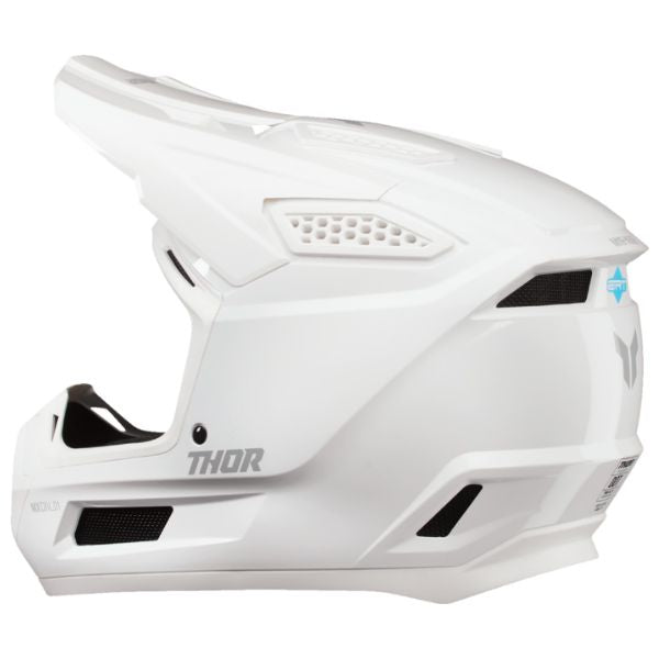 Studio view of Thor - Fleet Whiteout Helmet (Youth) helmet helmet, vented chin bar and intake ports, on a clean white background, (SKU 011116) Colors: Matte White Sizes: Y-LG, Y-MD, Y-SM