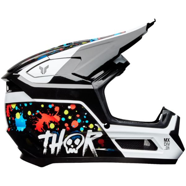 Studio view of Thor - Fleet Splat Helmet (Youth) helmet helmet, vented chin bar and intake ports, on a clean white background, (SKU 011116) Colors: Multi Sizes: Y-LG, Y-MD, Y-SM
