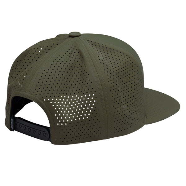 The Thor Badge Hat Sku 25014460 from the back showing mesh shell with plastic snap for size adjustment on a white background