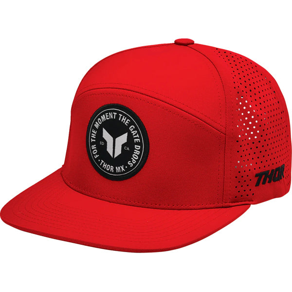 The Thor Badge Hat Sku 25014284 in Red with design on Front of hat on a white background