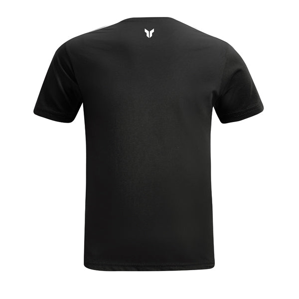 Thor Brave Tee (Youth) Back of Thor Brave Tee in Blue with design on center of the back just below the collar Sku 30323876 on white background Colors: Black, Petrol Blue Sizes: Y-LG, Y-MD, Y-SM, Y-XL, Y-XS