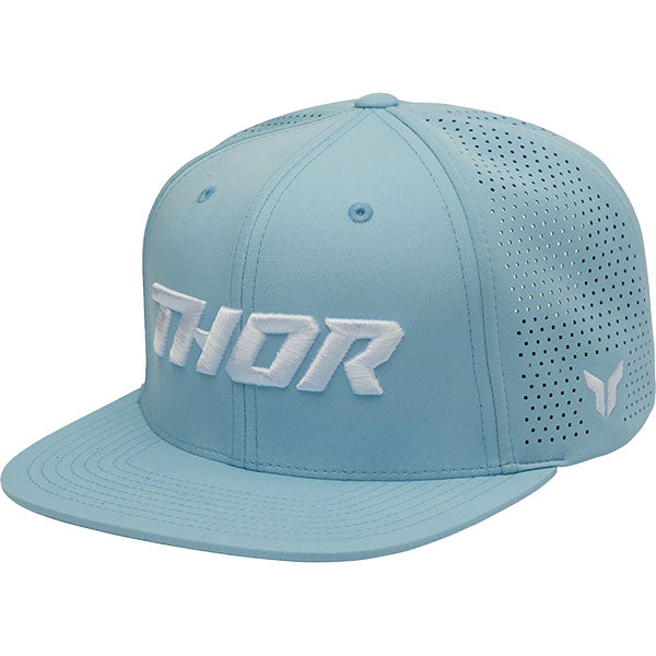 The Thor Corp Hat Sku 25014295 in Light Blue with design on Front of hat on a white background