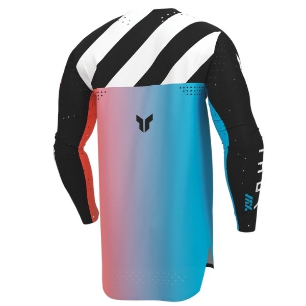 Back of Thor Sportmode Synth Jersey Youth in Black with logo on center of the back just below the collar Sku 29122572 on a white background | SKU: 29122574 | Available at BTO Sports