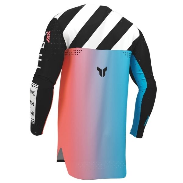 Back of Thor Sportmode Synth Jersey Youth in Black with logo on center of the back just below the collar Sku 29122572 on a white background | SKU: 29122575 | Available at BTO Sports