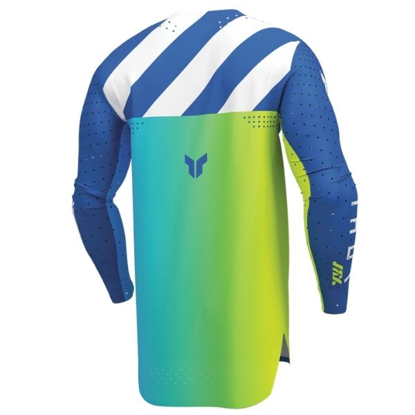 Back of Thor Sportmode Synth Jersey Youth in Blue with logo on center of the back just below the collar Sku 29122575 on a white background | SKU: | Available at BTO Sports