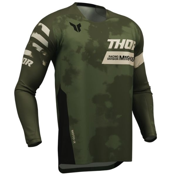 Front of Thor Launchmode Bleach Jersey in Black and Camo with Thor Graphic on center Sku 2910839 on a white background
| SKU: 29108410 | Available at BTO Sports