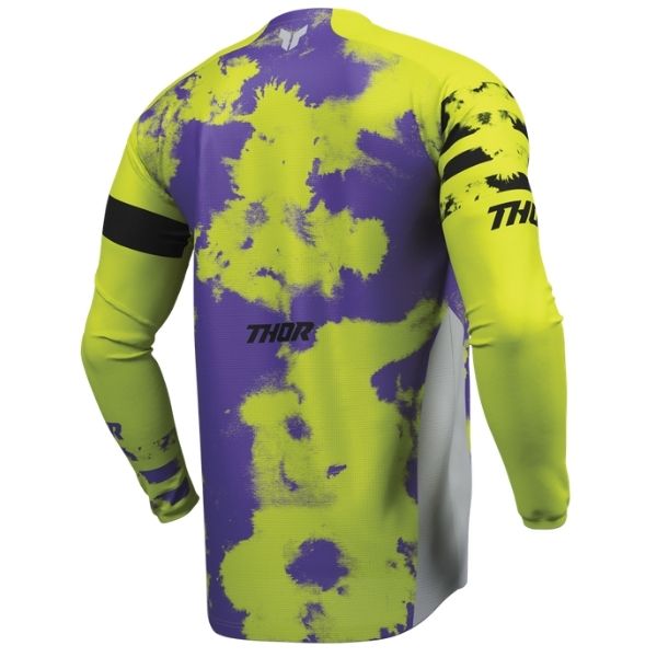 Back of Thor Launchmode Bleach Jersey Youth in Grey and Acid with logo on center of the back Sku 29122578 on a white background | SKU: 29122580 | Available at BTO Sports
