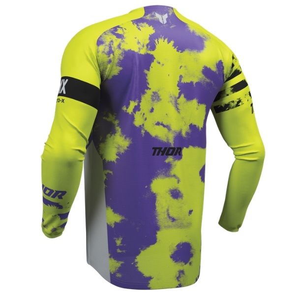 Back of Thor Launchmode Bleach Synth Jersey Youth in Grey and Acid with logo on center of the back Sku 29122578 on a white background | SKU: 29122581 | Available at BTO Sports
